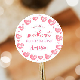 Unsere kleine Sweetheart Valentine Geburtstagstick Runder Aufkleber