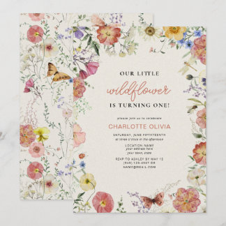 Unsere kleine Wildblume 1. Geburtstag gepresste Bl Einladung