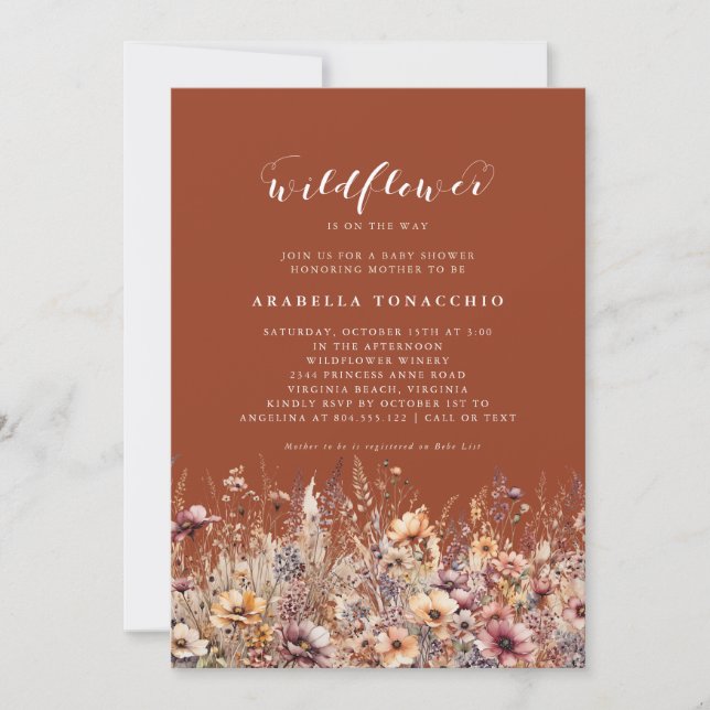 Unsere kleine Wildblume Fall Floral Baby Dusche Einladung (Vorderseite)