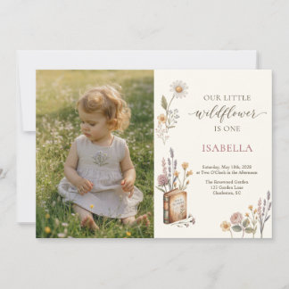 Unsere kleine Wildblume Foto Mädchen erster Geburt Einladung