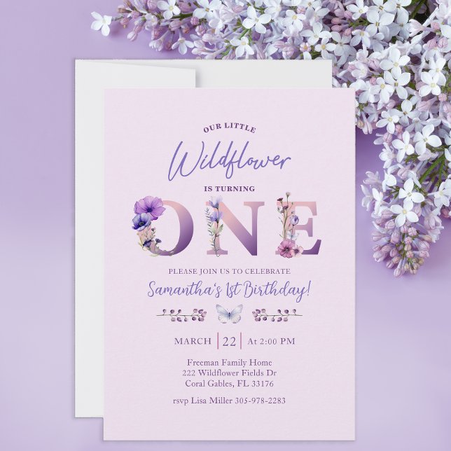 Unsere kleine Wildblume zum ersten Geburtstag Einladung (Typography Invite)