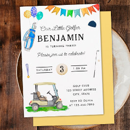 Unsere kleinen Golfer Yellow Cart Kinder Golf Gebu Einladung