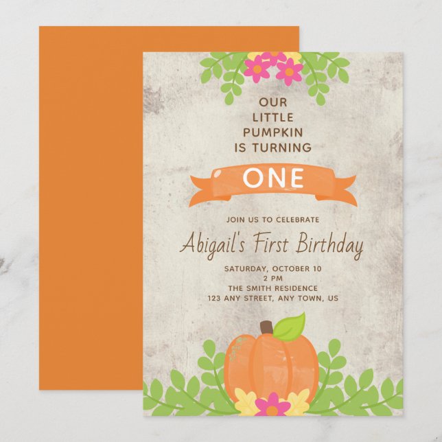 Unsere kleinen Pumpkin ersten Geburtstag rustikale Einladung (Vorne/Hinten)
