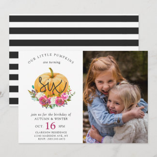 Unsere kleinen Pumpkin Fall Floral Twins 6. Geburt Einladung