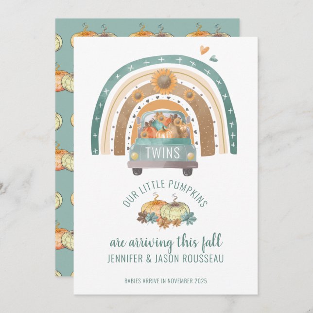 Unsere kleinen Pumpkins Rainbow Twins Birth Ankündigung (Vorne/Hinten)
