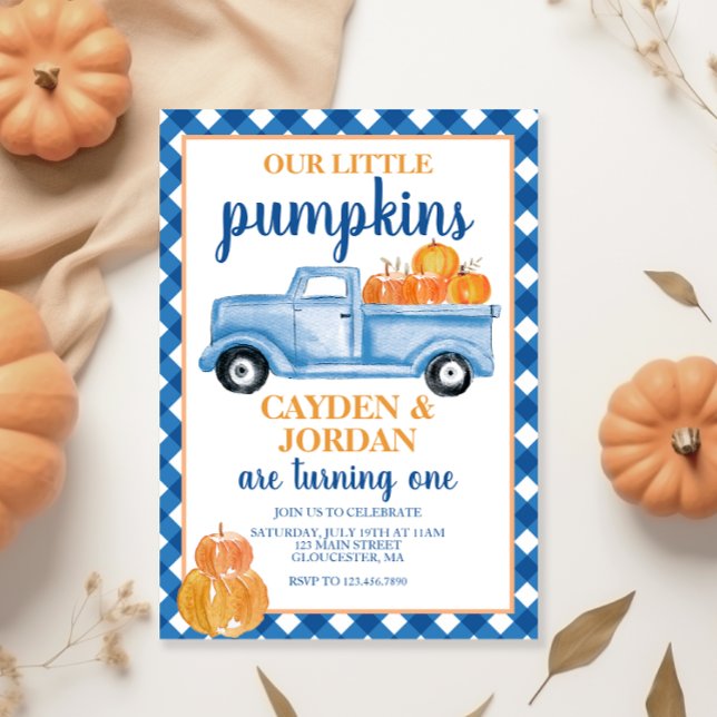 Unsere kleinen Pumpkins Twins Twin Twin Blue LKW G Einladung (Von Creator hochgeladen)