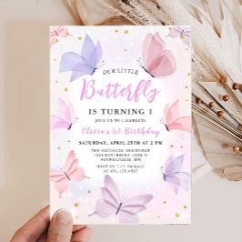 Unsere kleinen Schmetterling-Rosa-Mädchen zum Gebu Einladung