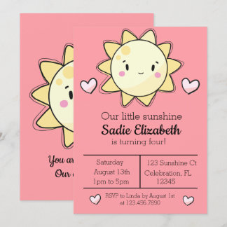 Unsere kleinen Sonnenscheinmädchen Rosa zum Geburt Einladung