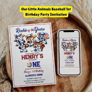 Unsere kleinen Tiere Baseball 1. Geburtstagsfeier Einladung