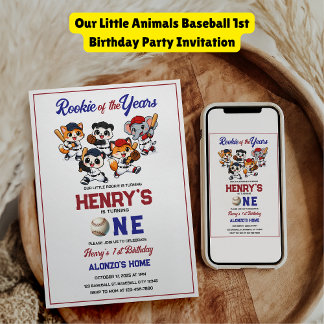 Unsere kleinen Tiere Baseball 1. Geburtstagsfeier Einladung
