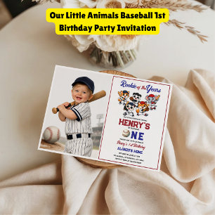 Unsere kleinen Tiere Baseball 1. Geburtstagsfeier Einladung