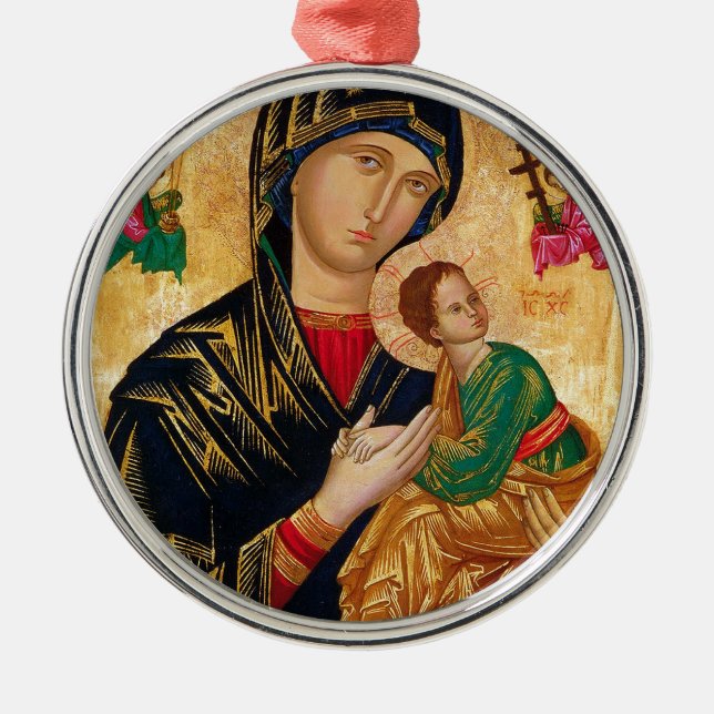 Unsere Lady der ständigen Hilfe Icon Jungfrau Mary Silbernes Ornament (Vorne)