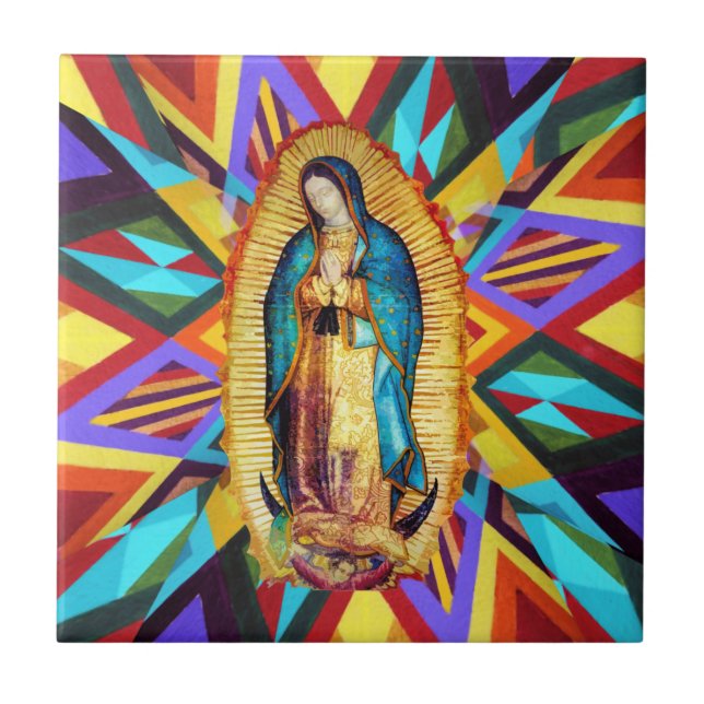 Unsere Lady Guadalupe Jungfrau Mary Colorful Saint Fliese (Vorderseite)