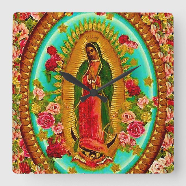 Unsere Lady Guadalupe Mexican Saint Jungfrau Mary Quadratische Wanduhr (Vorderseite)