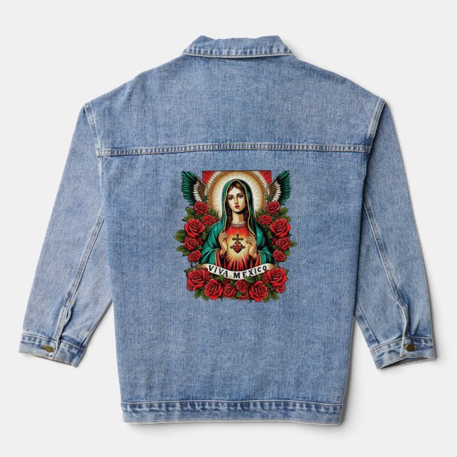 Unsere Lady Guadalupe Mutter Mary Viva Mexico Art Jeansjacke (Rückseite)