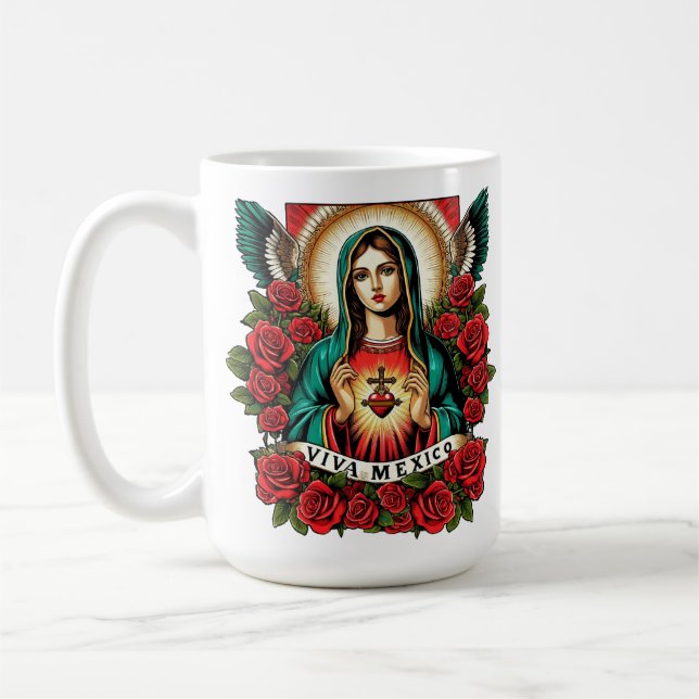 Unsere Lady Guadalupe Mutter Mary Viva Mexico Art Kaffeetasse (Links)