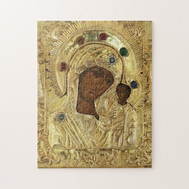 Unsere Lady Kazan Gold Hintergrund Orthodoxe Ikone Puzzle (Vertikal)