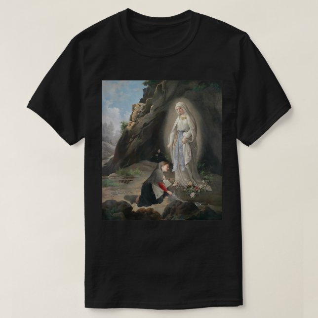 Unsere Lady Lourdes St Bernadette imakulieren Mary T-Shirt (Design vorne)