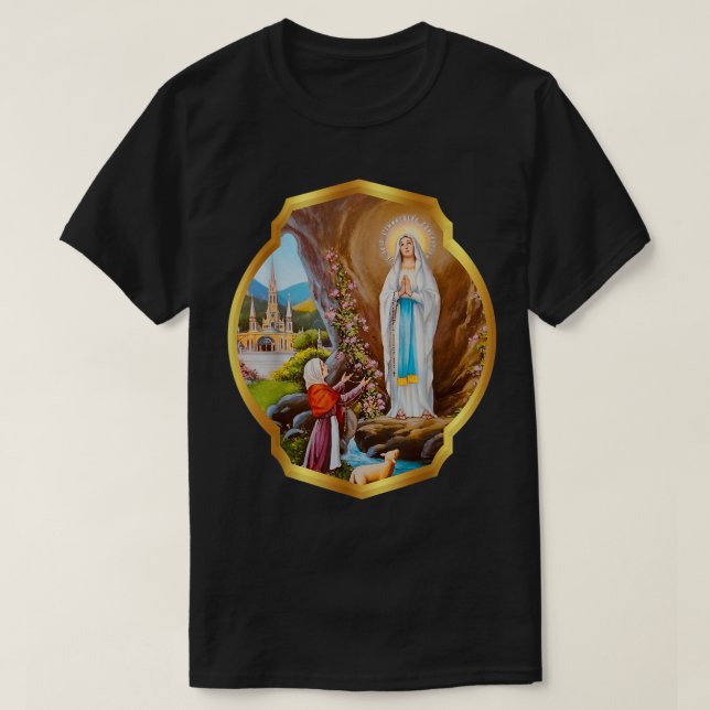 Unsere Lady Lourdes St Bernadette imakulieren Mary T-Shirt (Design vorne)