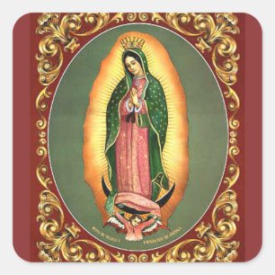 Unsere Lady of Guadalupe Folk Art Envelope Quadratischer Aufkleber