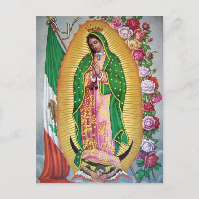 Unsere Lady of Guadalupe mit mexikanischer Postkar Postkarte (Vorderseite)