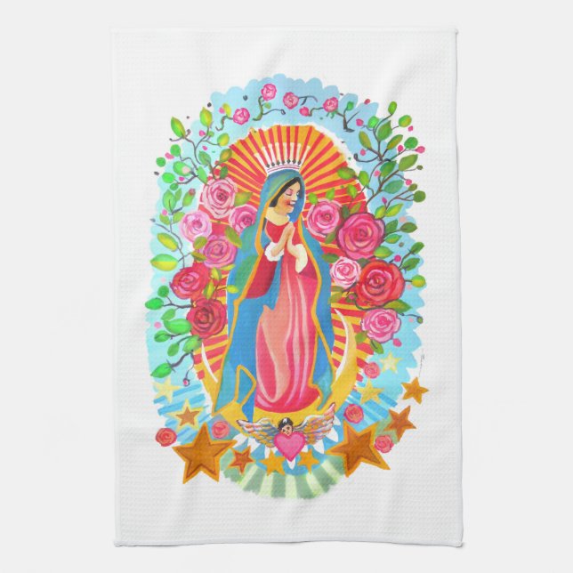 Unsere Lady of Guadalupe Simple White Kitchen Hand Geschirrtuch (Vertikal)