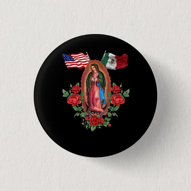 Unsere Lady Virgen De Guadalupe mexikanische Flagg Button (Vorderseite)
