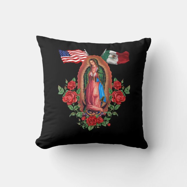 Unsere Lady Virgen De Guadalupe mexikanische Flagg Kissen (Vorderseite)