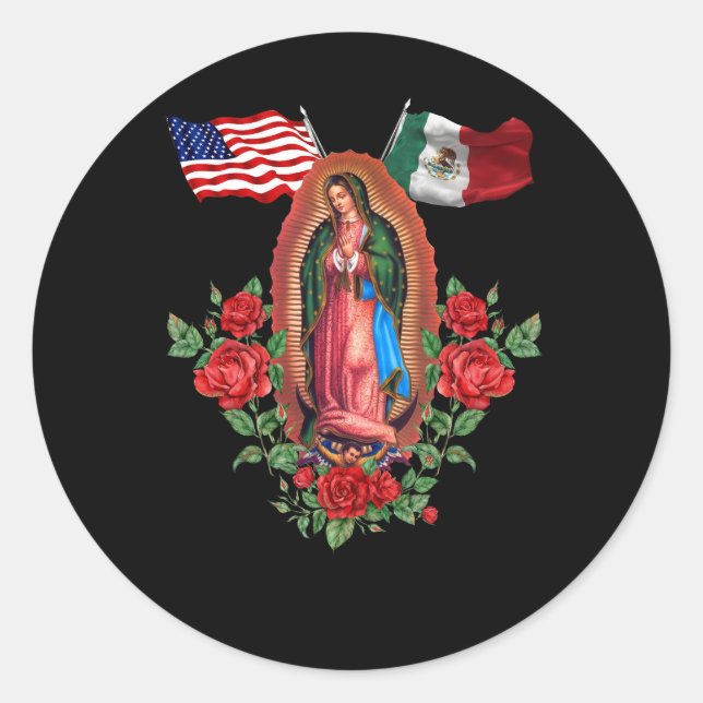 Unsere Lady Virgen De Guadalupe mexikanische Flagg Runder Aufkleber (Vorderseite)
