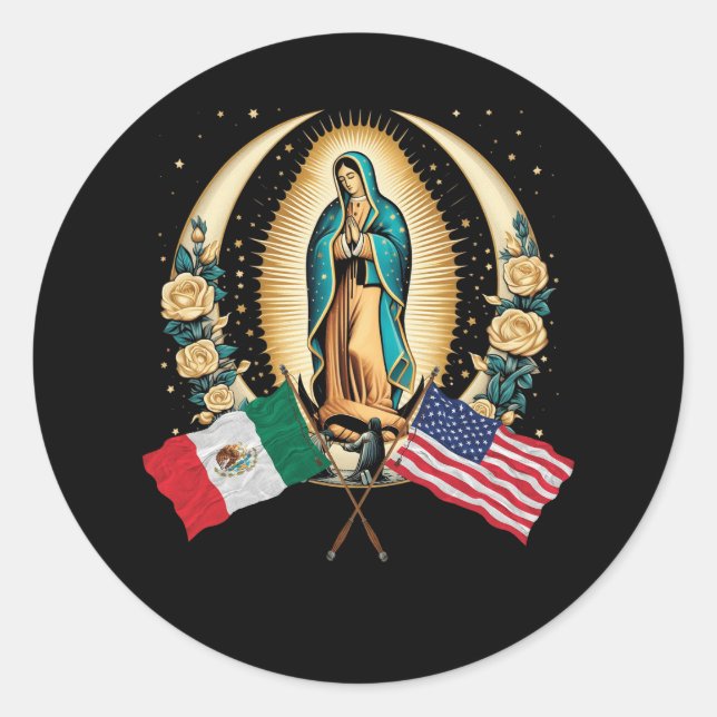 Unsere Lady Virgen De Guadalupe mexikanische Flagg Runder Aufkleber (Vorderseite)