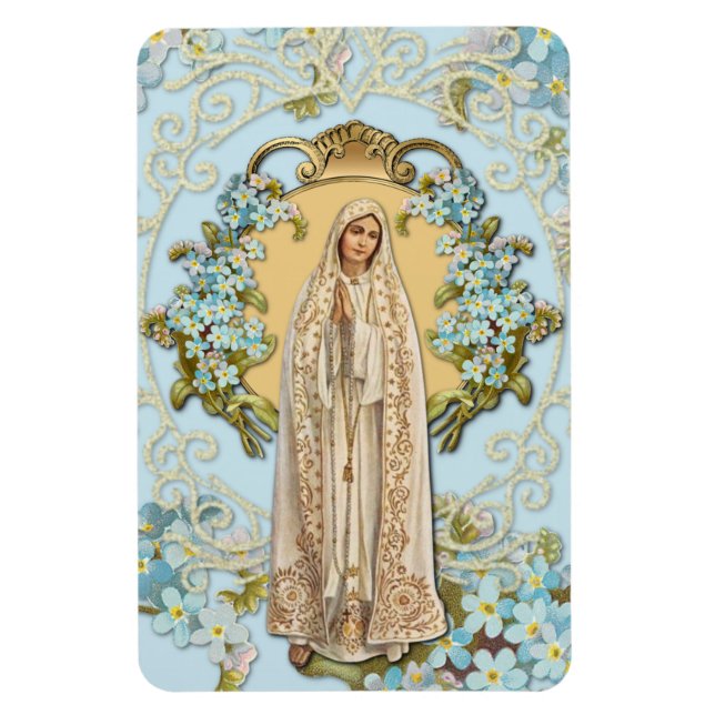 Unsere Lady von Fatima Blue Floral Religious Magnet (Vertikal)