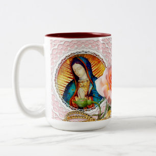 Unsere Lady von Guadalupe Jungfrau Mary Pink Rose Zweifarbige Tasse