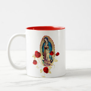 Unsere Lady von Guadalupe Jungfrau Mary Rote Rosen Zweifarbige Tasse