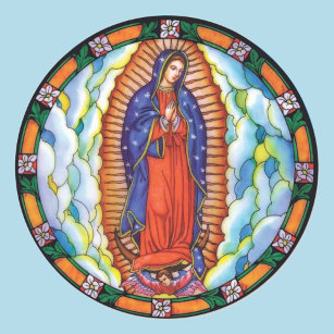 Unsere Lady von Guadalupe Stehende Jungfrau Mary H Runder Aufkleber