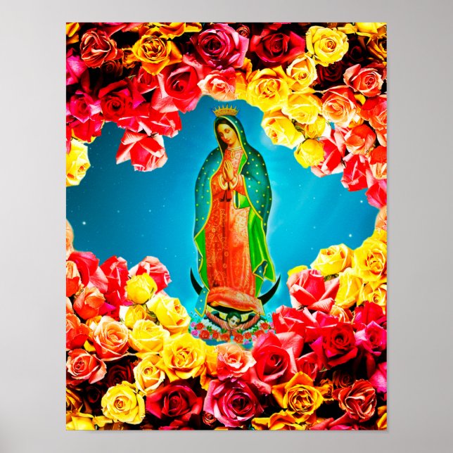 Unsere Lady von Guadalupe, umgeben von Rose farben Poster (Vorne)