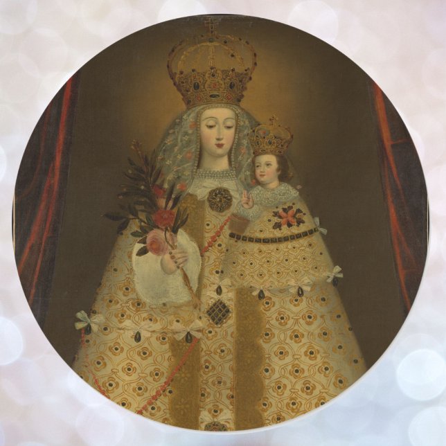 Unsere Lady von Guapulo Baby Jesus Malerei Kronen Runder Aufkleber (Von Creator hochgeladen)