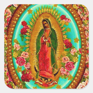 Unsere Liebe Frau Guadalupe Mexikanische Heilige J Quadratischer Aufkleber