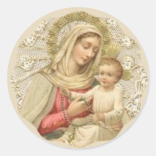 Unsere Liebe Frau vom Rosenkranz mit dem Jesuskind Runder Aufkleber