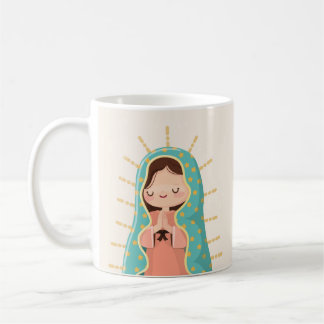 Unsere Liebe Frau von Guadalupe im Kawaii-Stil mit Kaffeetasse