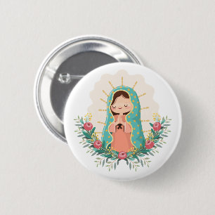 Unsere Liebe Frau von Guadalupe mit Blumen im Kawa Button