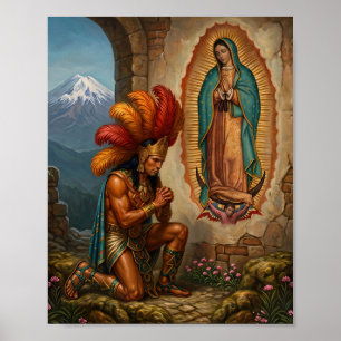 Unsere Liebe Frau von Guadalupe und Aztekischer Kr Poster