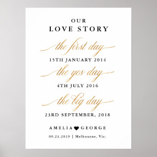 Unsere Liebe Geschichte Gold Imitate Hochzeitsterm Poster