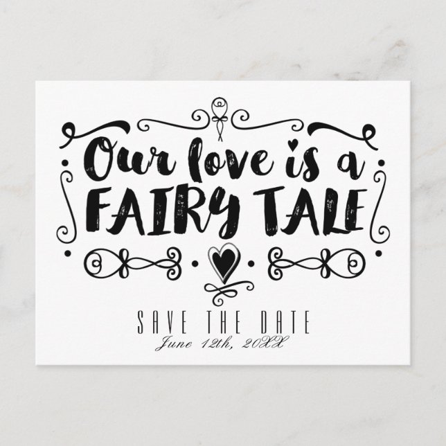 UNSERE LIEBE IST EINE FAIRY TALE Wedding Save the  Ankündigungspostkarte (Vorderseite)