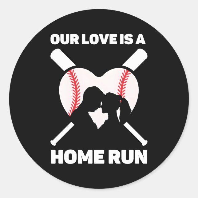 Unsere Liebe ist eine Zuhause-Run Baseball Wedding Runder Aufkleber (Vorderseite)