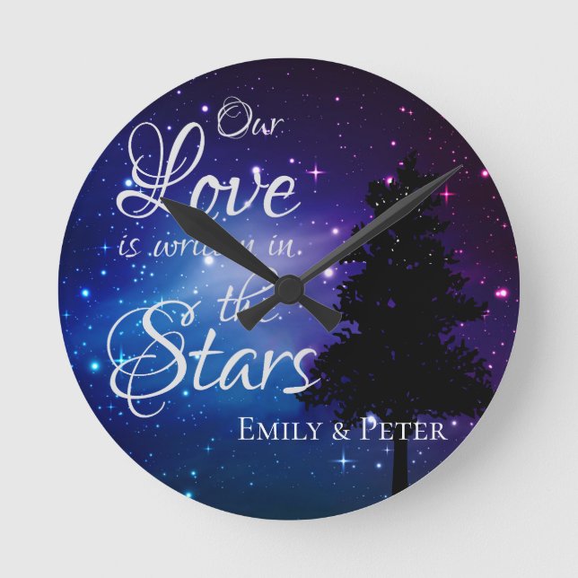 Unsere Liebe ist in "Stars Night Stars Name" gesch Runde Wanduhr (Vorderseite)