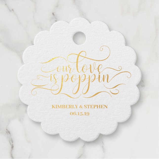 Unsere Liebe ist Poppin-Hochzeit Geschenkanhänger (Vorderseite)