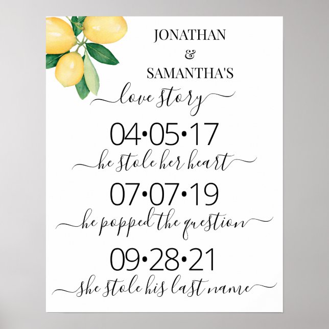 Unsere Liebe Story Best Day Yes Day Lemons Wedding Poster (Vorne)