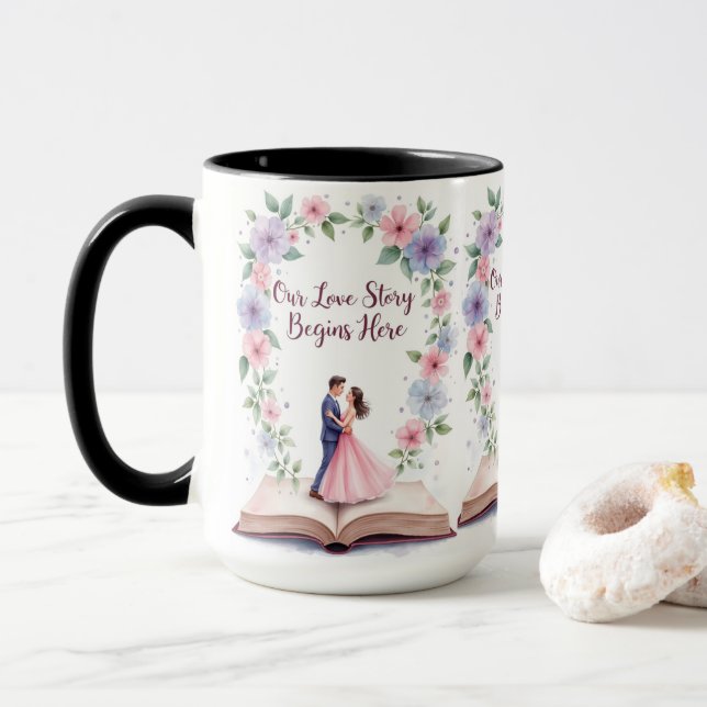 Unsere Liebe Story Floral Ehe Tasse (Mit Donut)