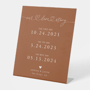 Unsere Liebe Story Hearts Terracotta Wedding Timel Sockelschild
