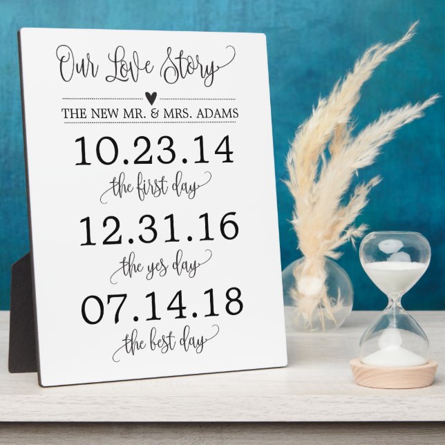 Unsere Liebe Story Timeline Wedding Sign Decor Fotoplatte (Seite)